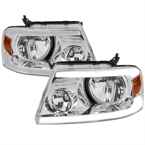 Spec-D Tuning HEADLIGHTS WITH LED BAR CLEAR LENS CHROME HOUSING AND AMBER REFLECTOR, 2PK 2LH-F15004-G3-GO - main